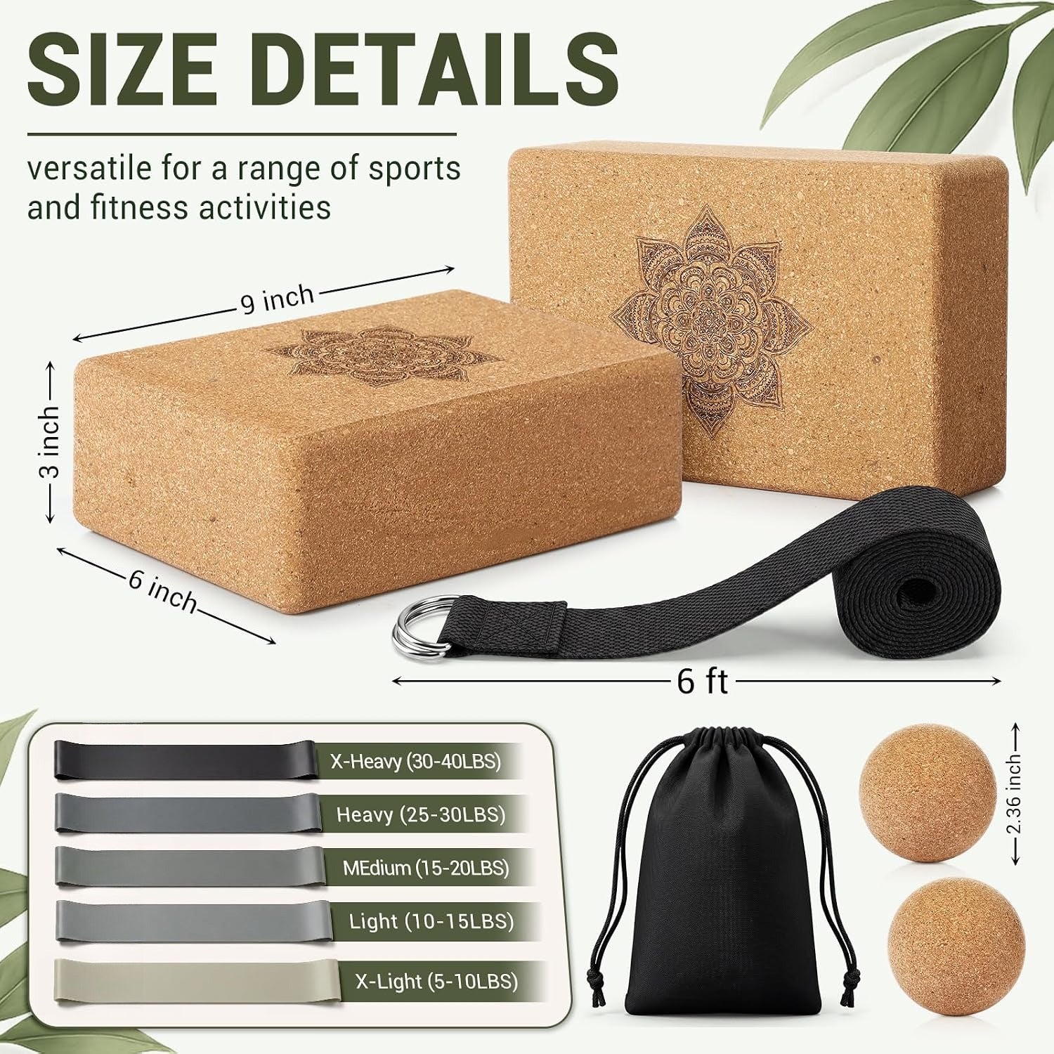 Complete Cork Yoga Accessory Kit for Pilates & Stretching