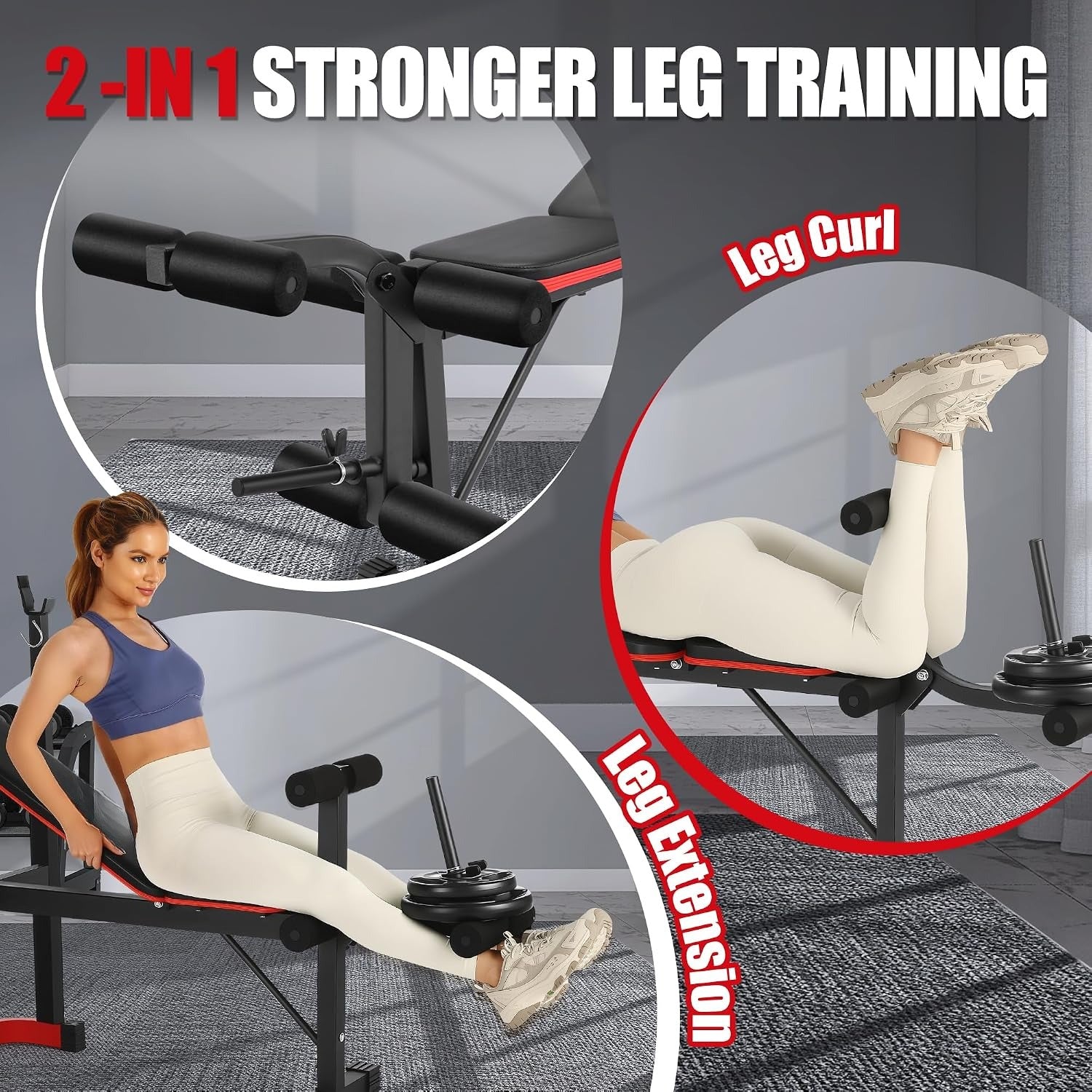 Foldable Multi‑Function Weight Bench with Squat Rack