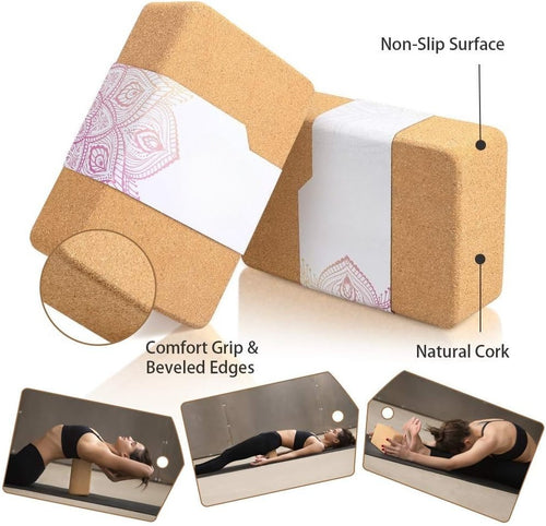 2‑Pack Cork Yoga Blocks Set with Yoga Strap