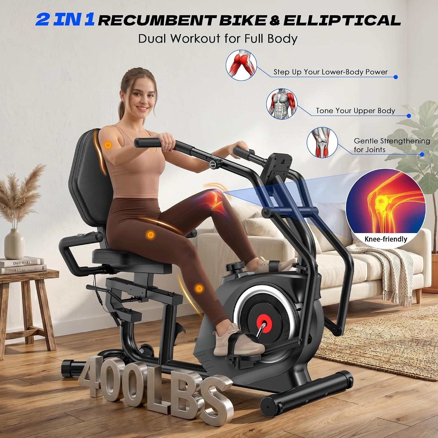 Recumbent Bike with Arm Exerciser & LCD Heart Monitor