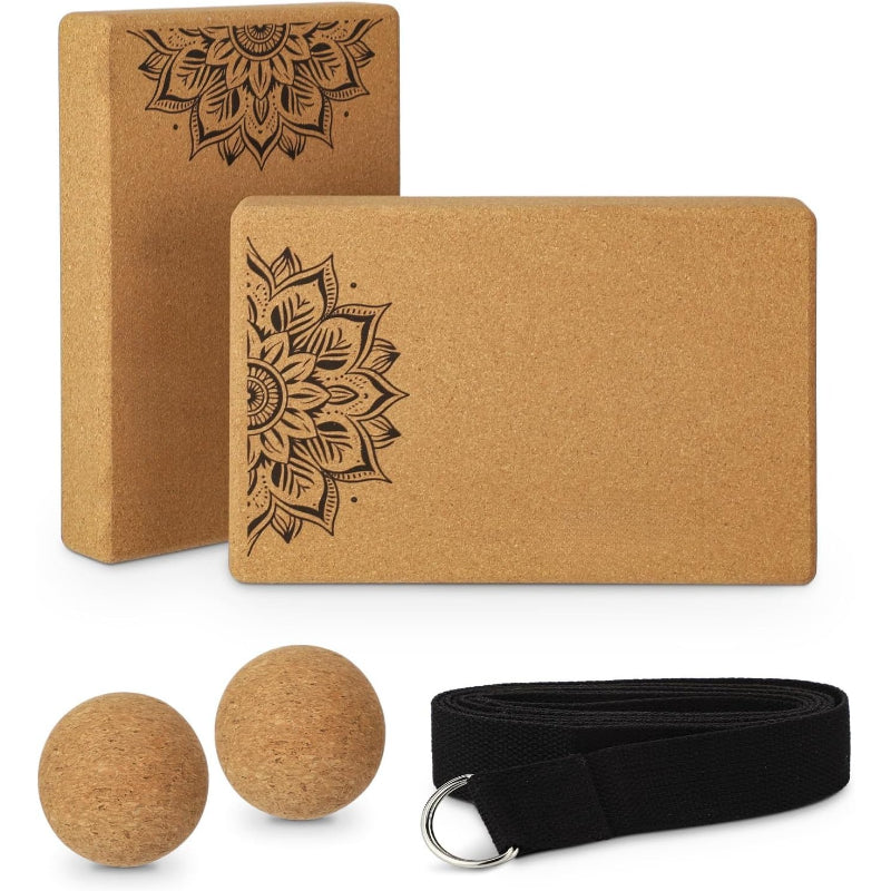 5‑Pack Cork Yoga Accessory Set for Home Fitness
