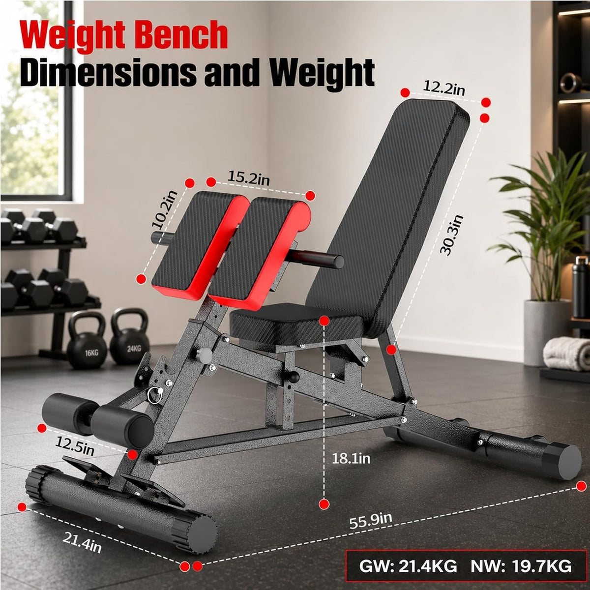 Adjustable Weight Bench with Roman Chair & Wheels