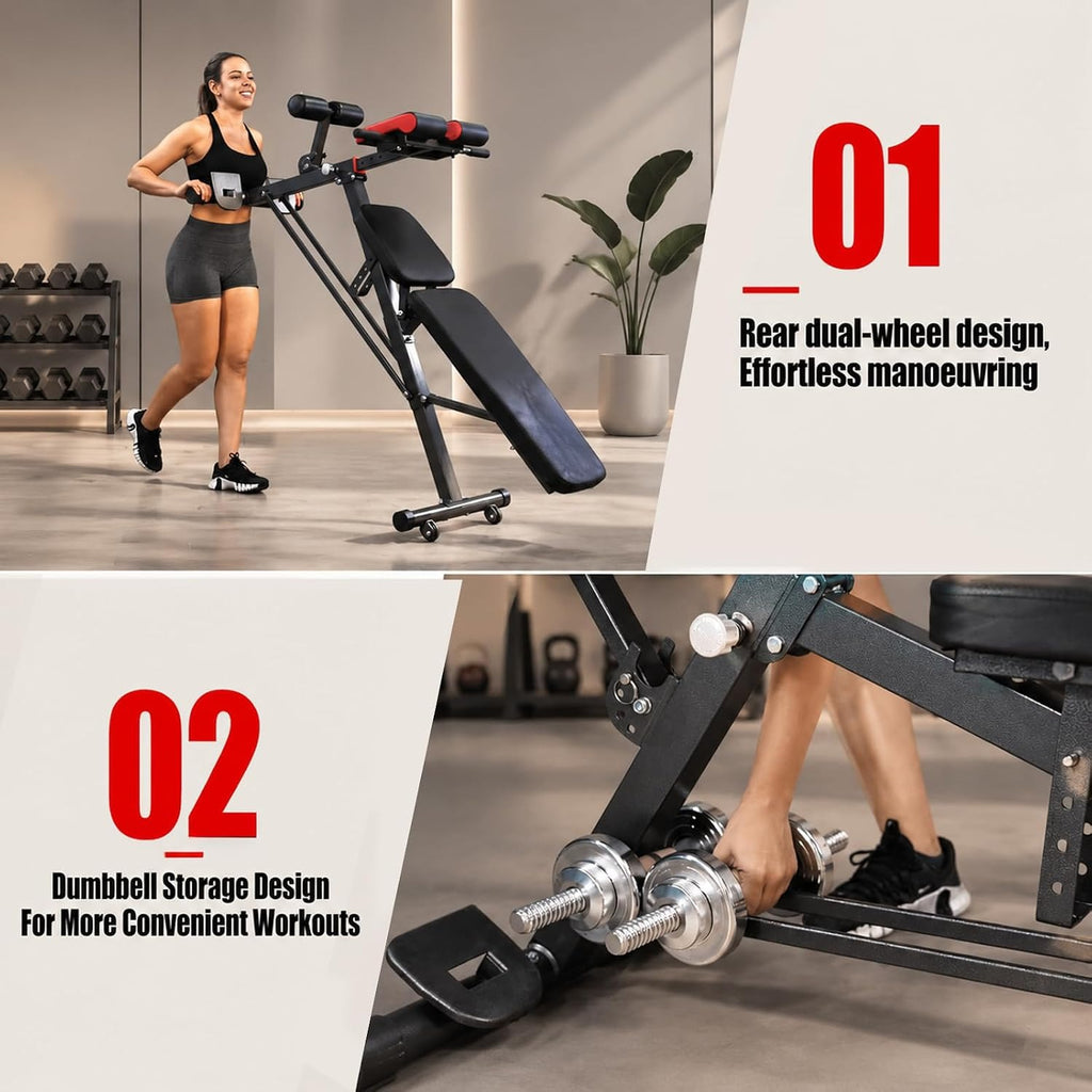 Adjustable Weight Bench with Roman Chair & Wheels
