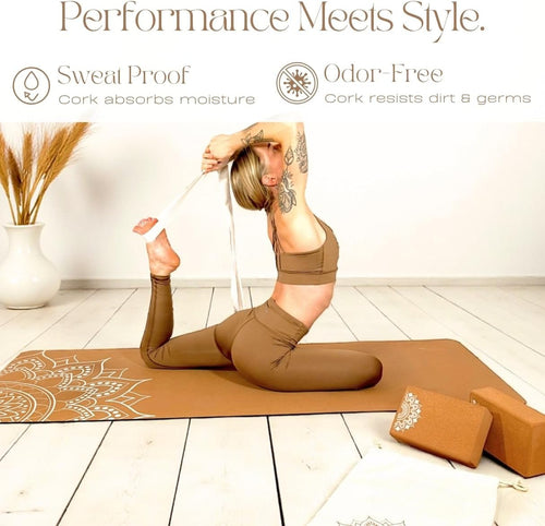 2‑Pack Cork Yoga Block Set with Strap & Canvas Bag