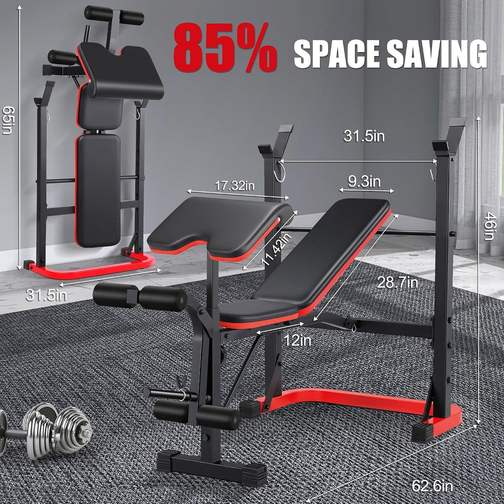 Foldable Multi‑Function Weight Bench with Squat Rack