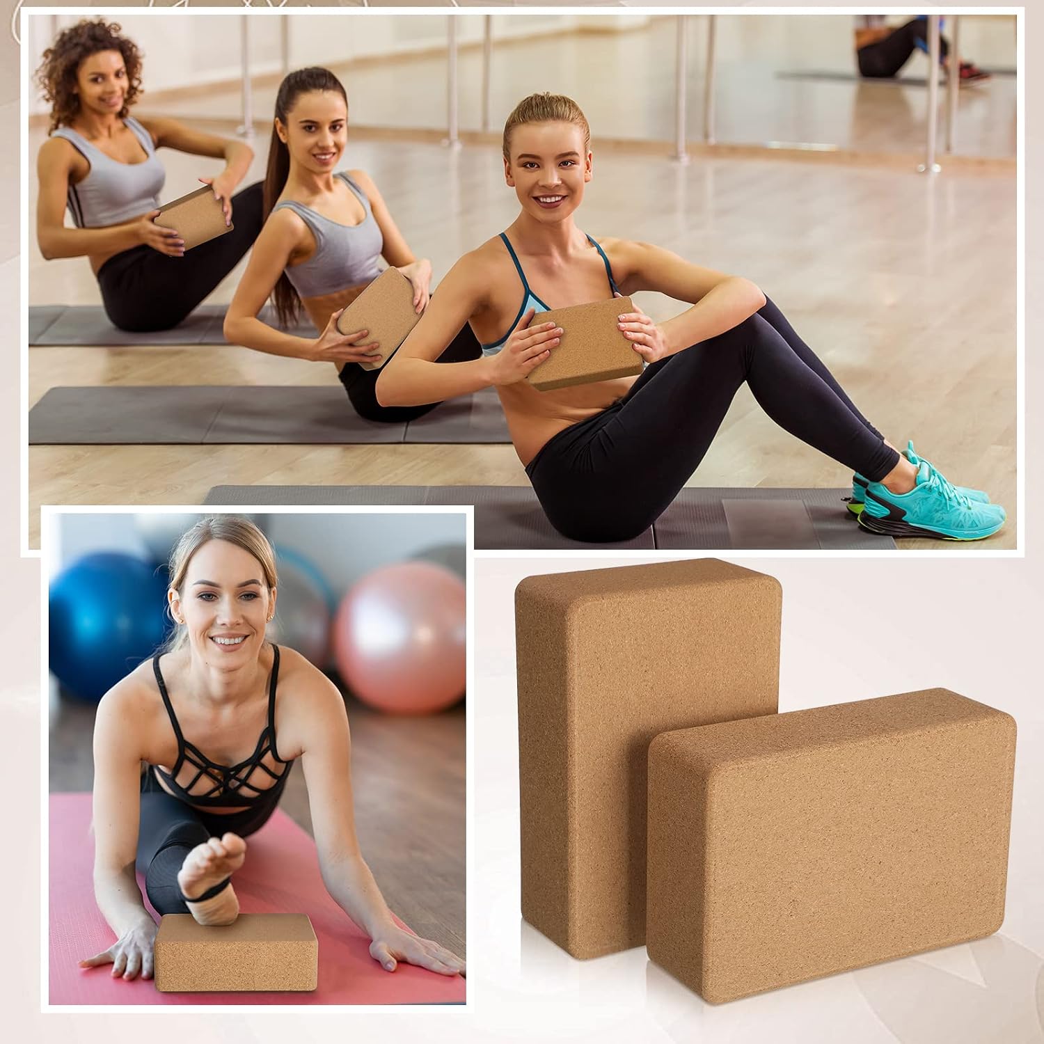 6‑Pack Non‑Slip Cork Yoga Blocks for Fitness