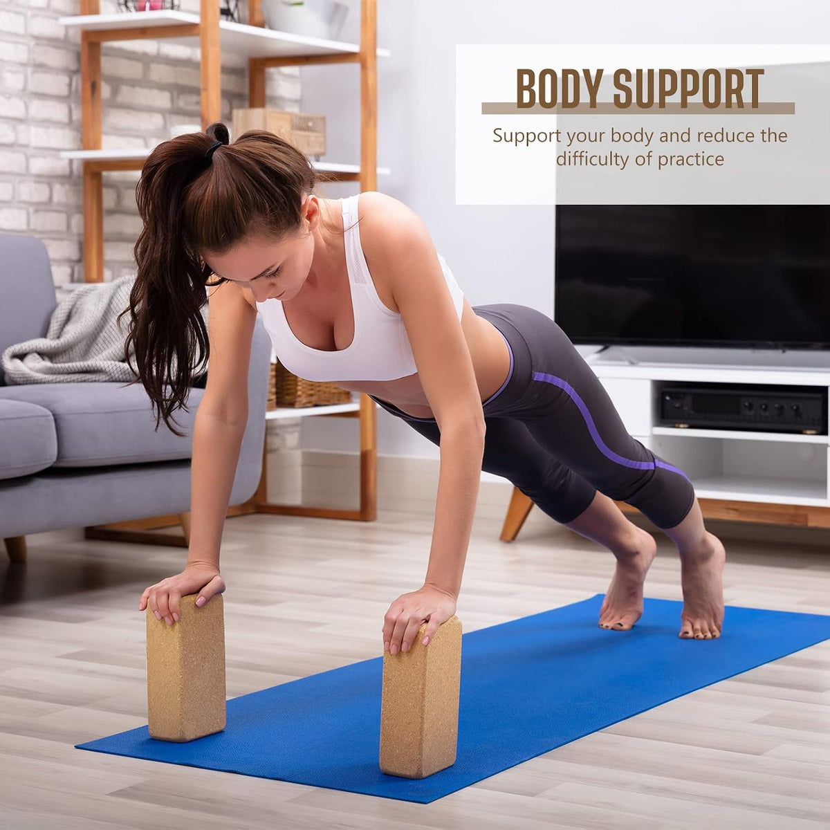 6‑Pack Non‑Slip Cork Yoga Blocks for Fitness