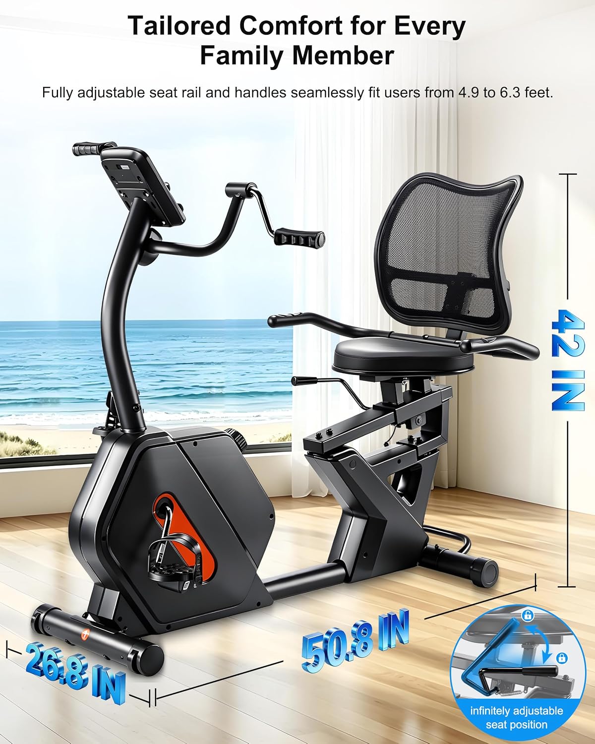 Recumbent Exercise Bike with Arm Exerciser & Wide Seat
