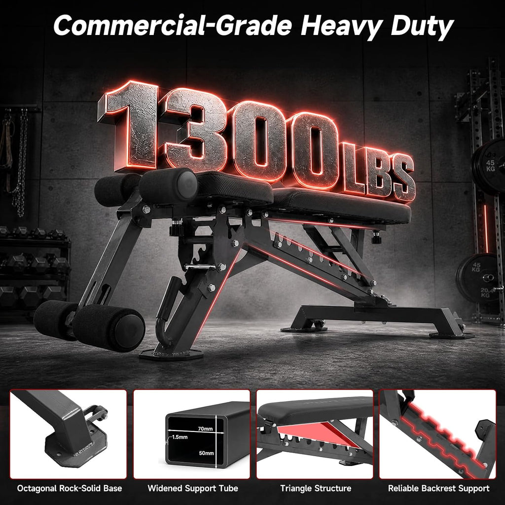 Commercial‑Grade Heavy‑Duty Adjustable Weight Bench
