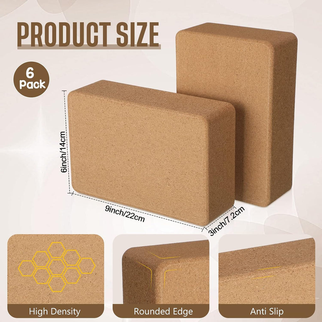 6‑Pack Non‑Slip Cork Yoga Blocks for Fitness