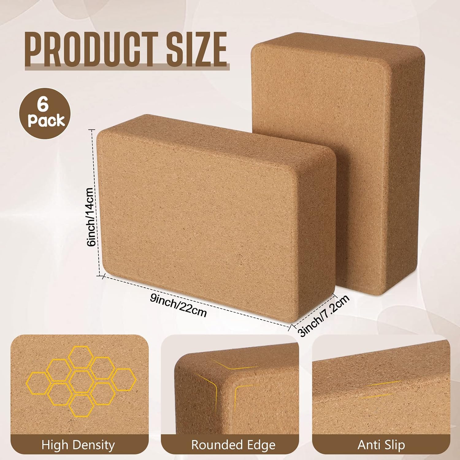 6‑Pack Non‑Slip Cork Yoga Blocks for Fitness