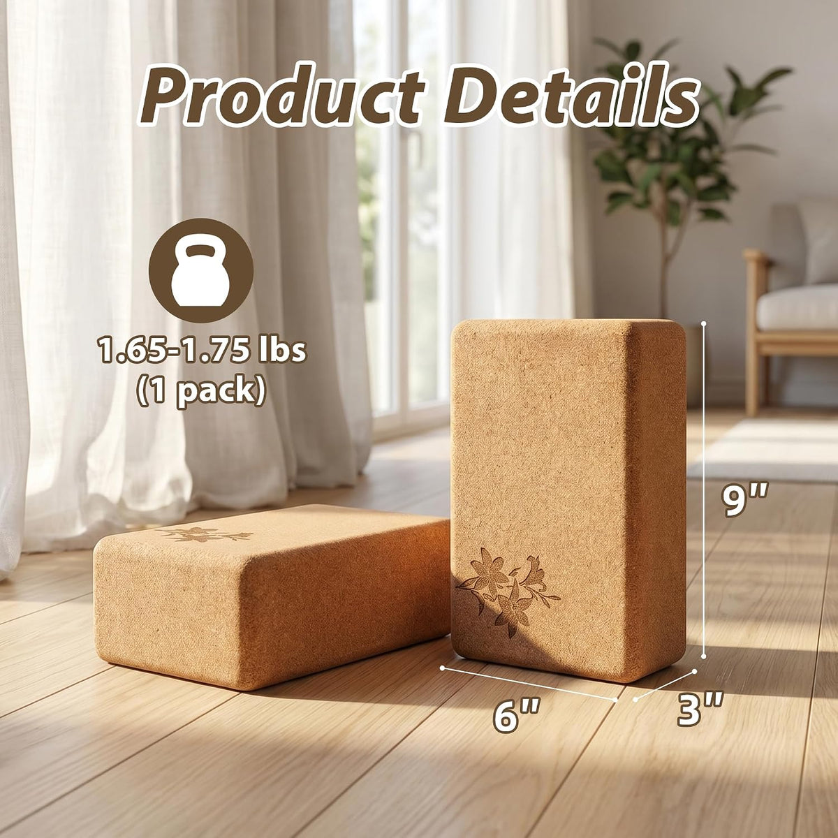 2‑Pack Laser‑Engraved Cork Yoga Blocks Set