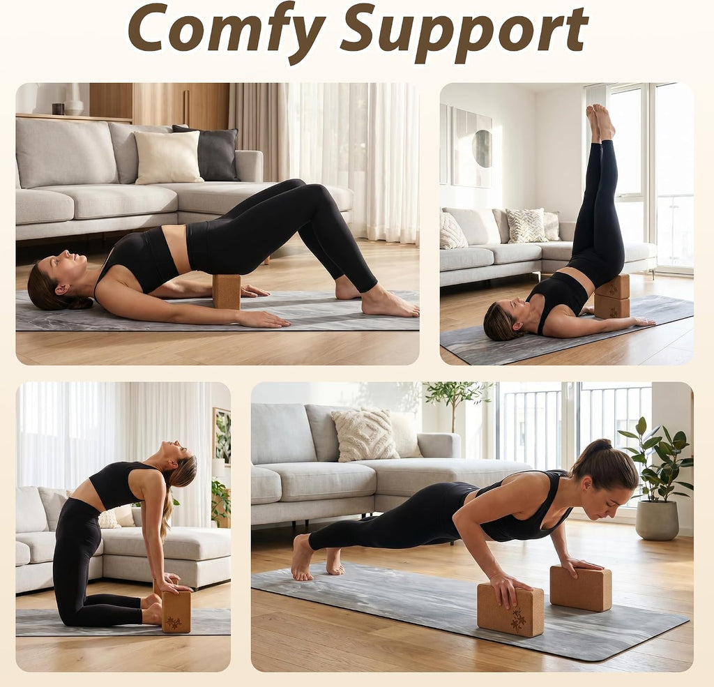 2‑Pack Laser‑Engraved Cork Yoga Blocks Set