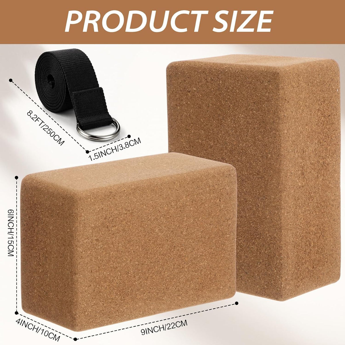 6‑Pack Cork Yoga Blocks with Straps for Fitness Pilates