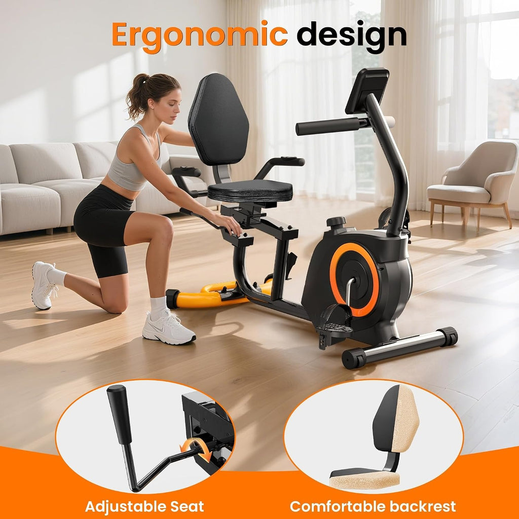 Quiet Magnetic Recumbent Bike with Pulse LCD Display