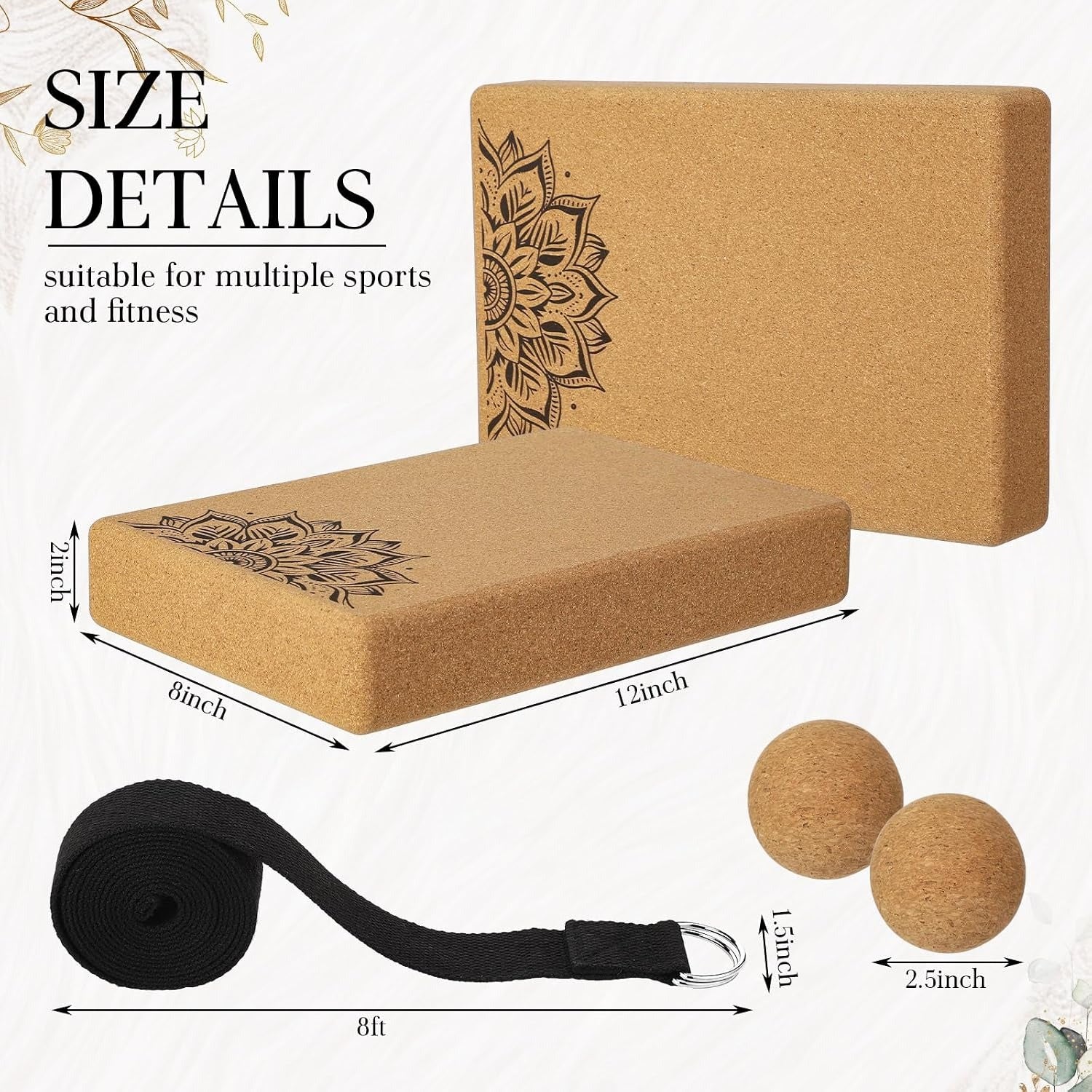 5‑Pack Cork Yoga Accessory Set for Home Fitness