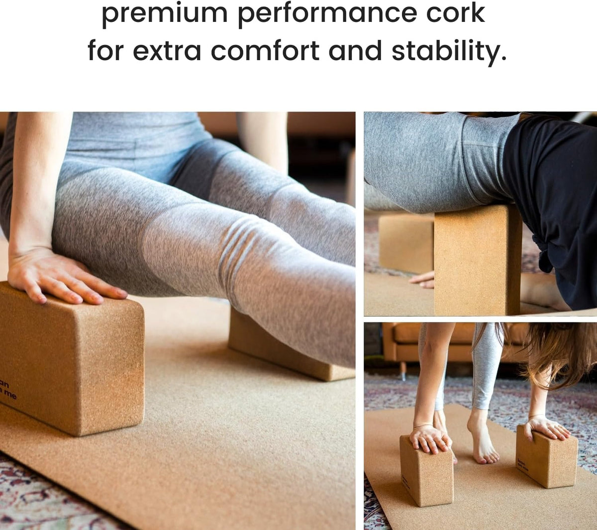 2‑Pack Premium Cork Yoga Blocks with Yoga Strap Set