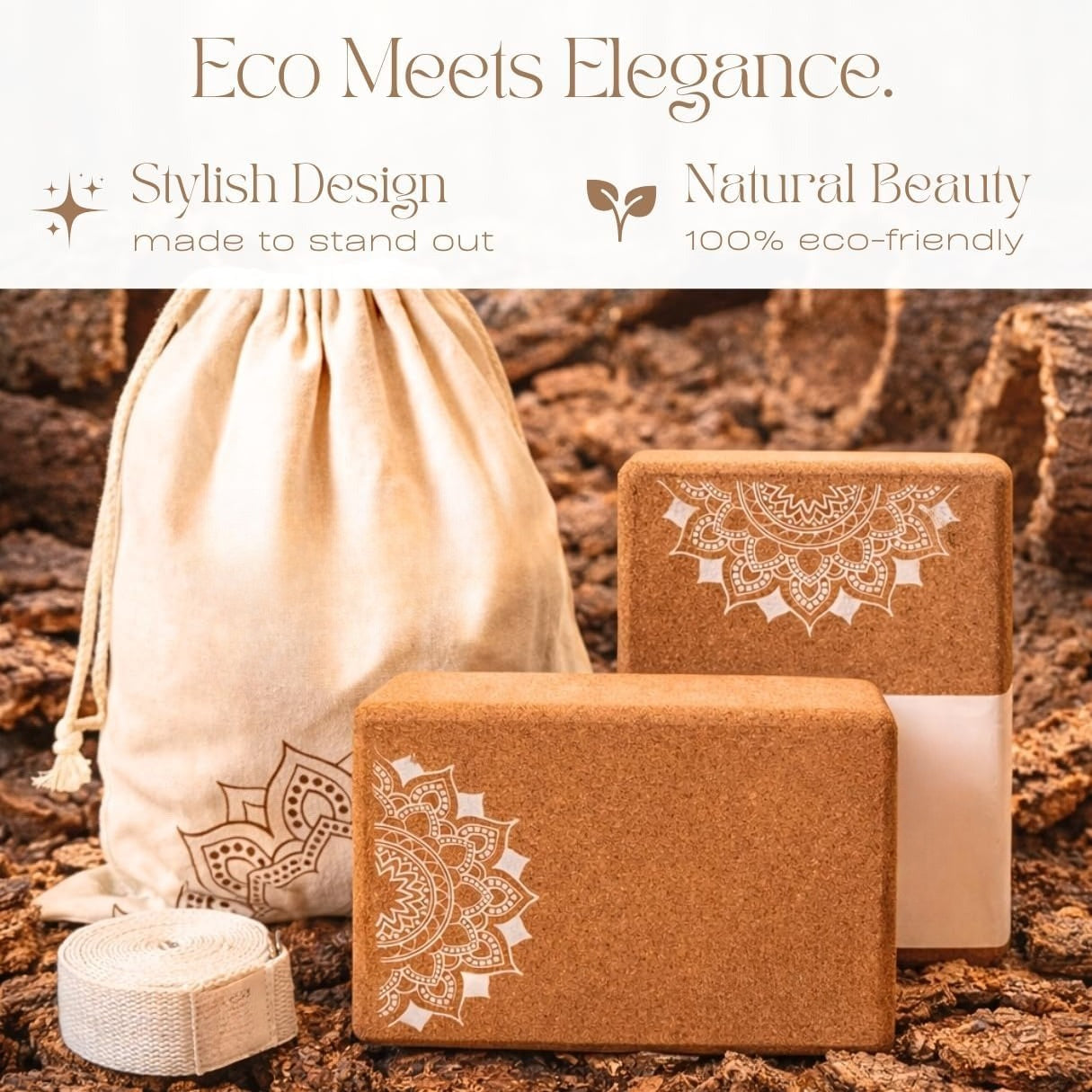 2‑Pack Cork Yoga Block Set with Strap & Canvas Bag