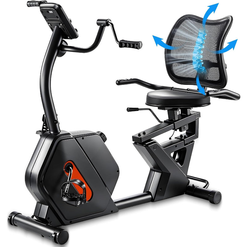 Recumbent Exercise Bike with Arm Exerciser & Wide Seat