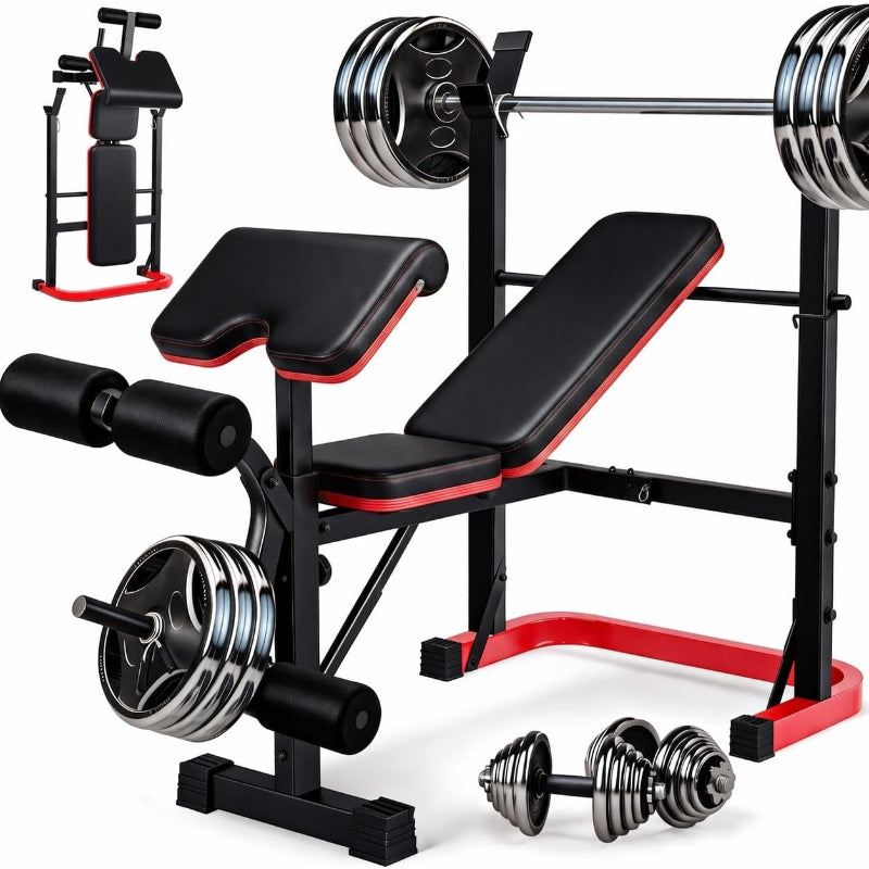 Foldable Multi‑Function Weight Bench with Squat Rack