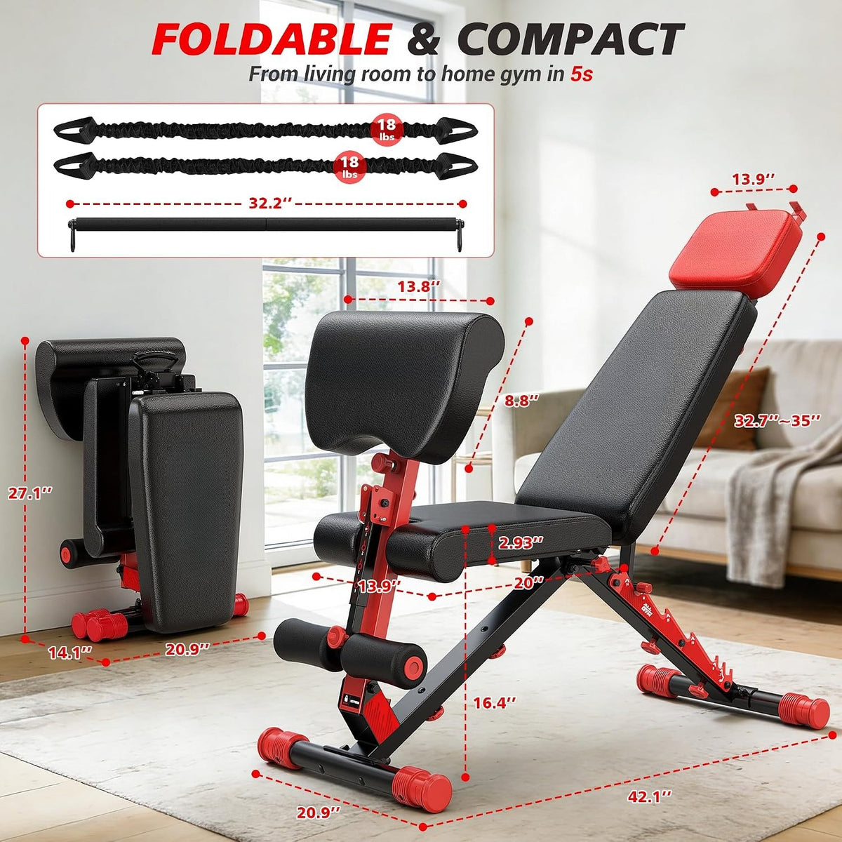 Foldable Adjustable Multi‑Function Weight Bench
