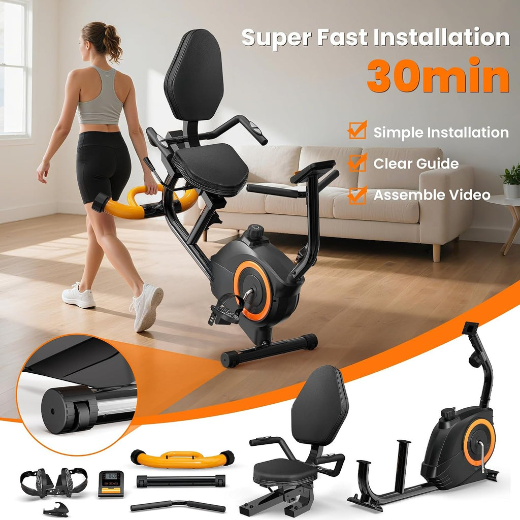 Quiet Magnetic Recumbent Bike with Pulse LCD Display