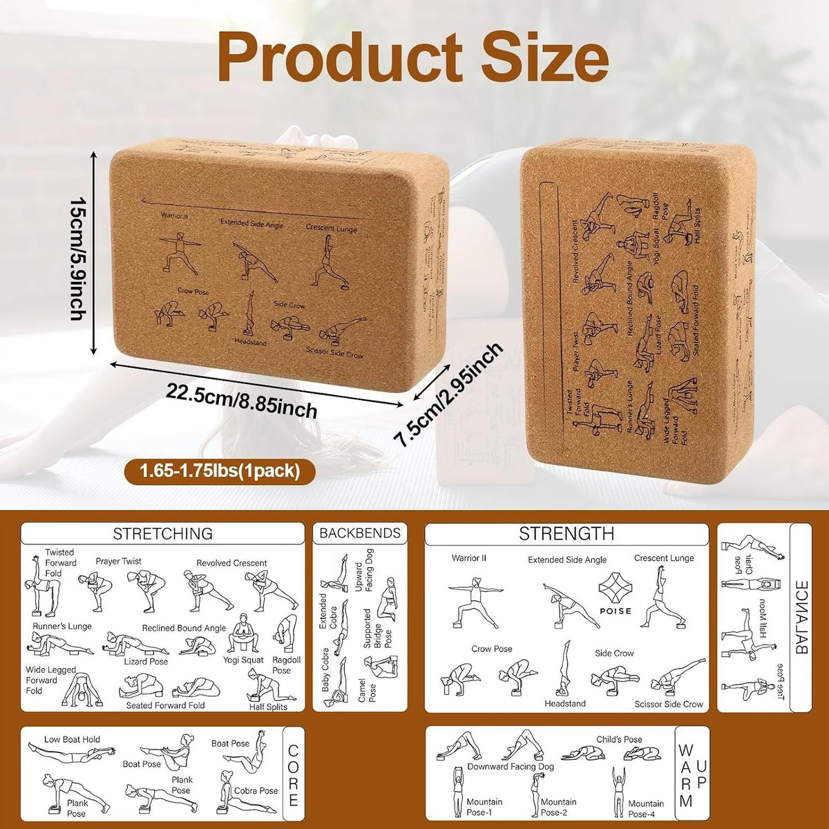 2‑Pack Eco‑Friendly Cork Yoga Blocks for All Levels
