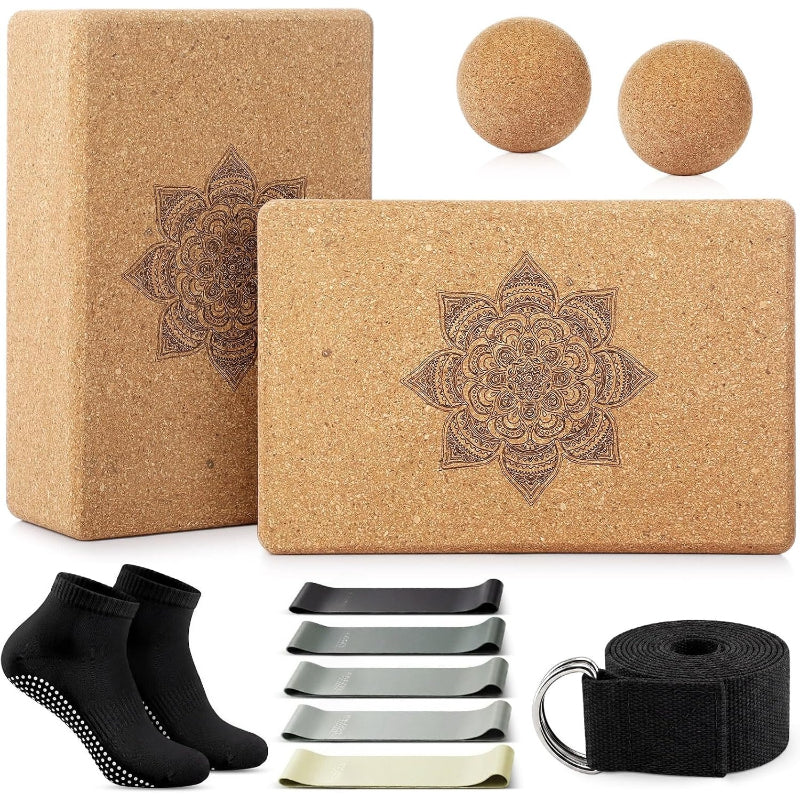 Complete Cork Yoga Accessory Kit for Pilates & Stretching