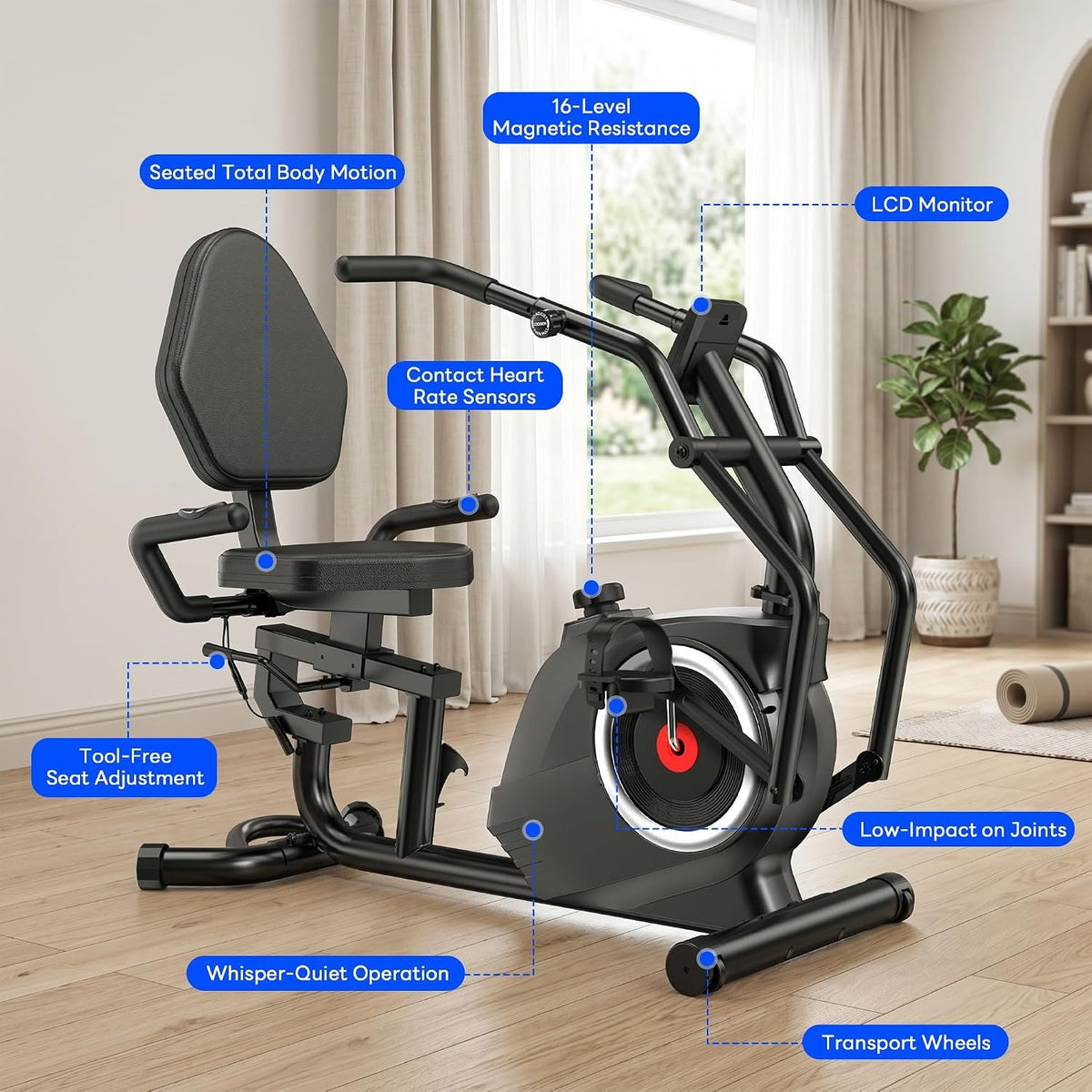 Recumbent Bike with Arm Exerciser & LCD Heart Monitor