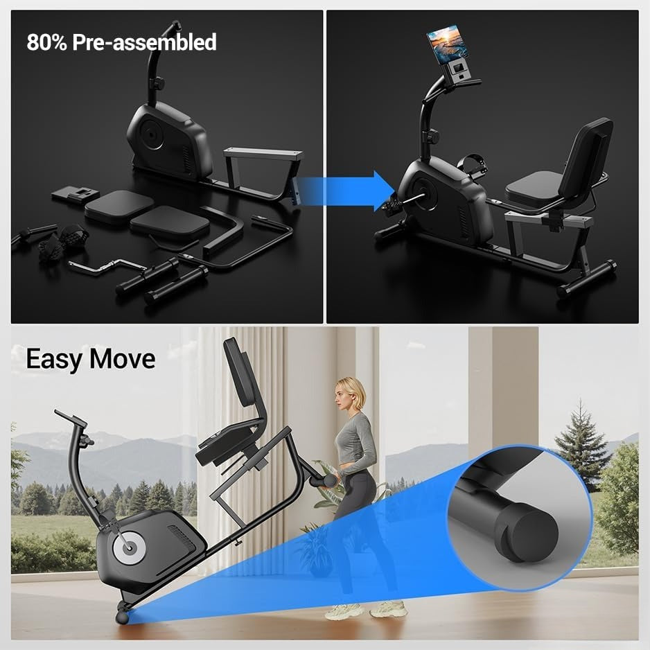 Magnetic Recumbent Exercise Bike with LCD Heart Monitor