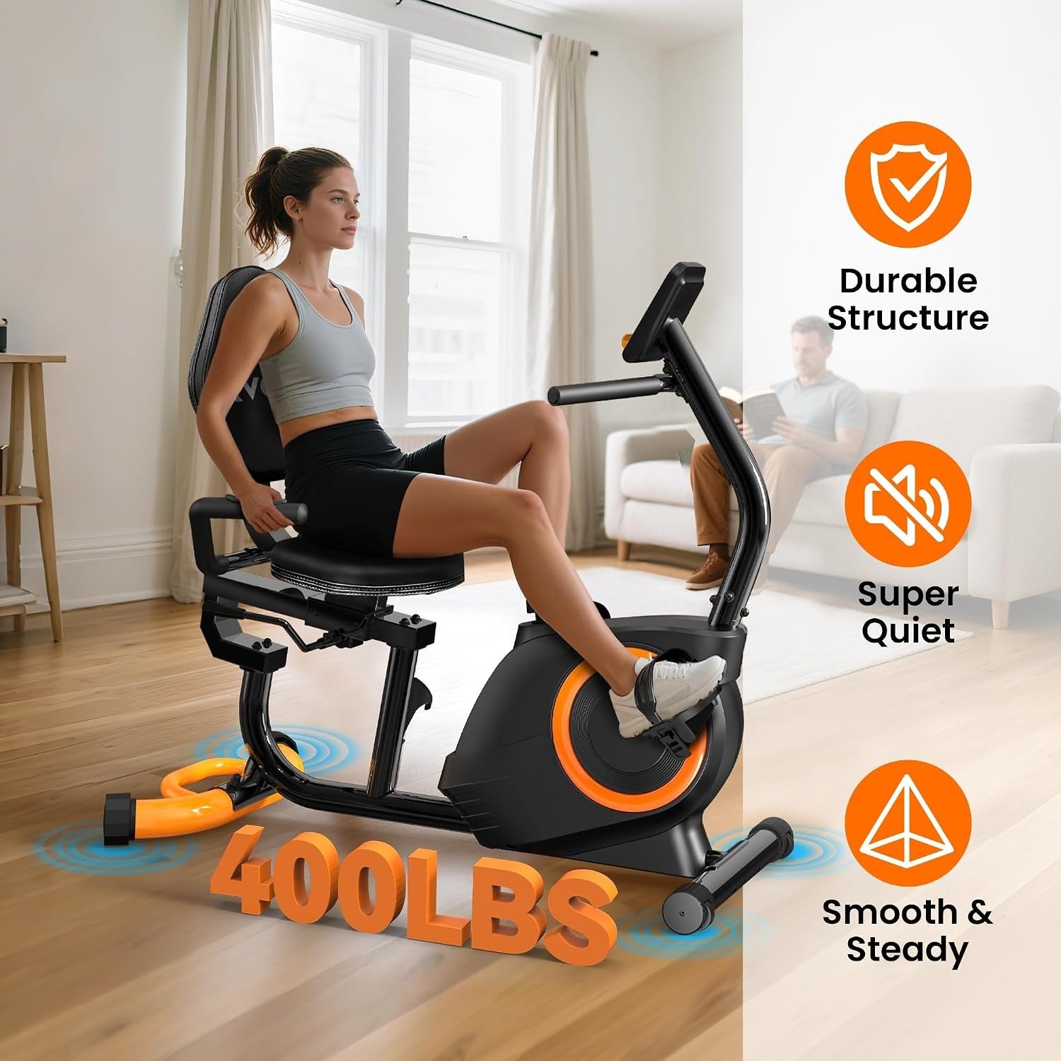 Quiet Magnetic Recumbent Bike with Pulse LCD Display