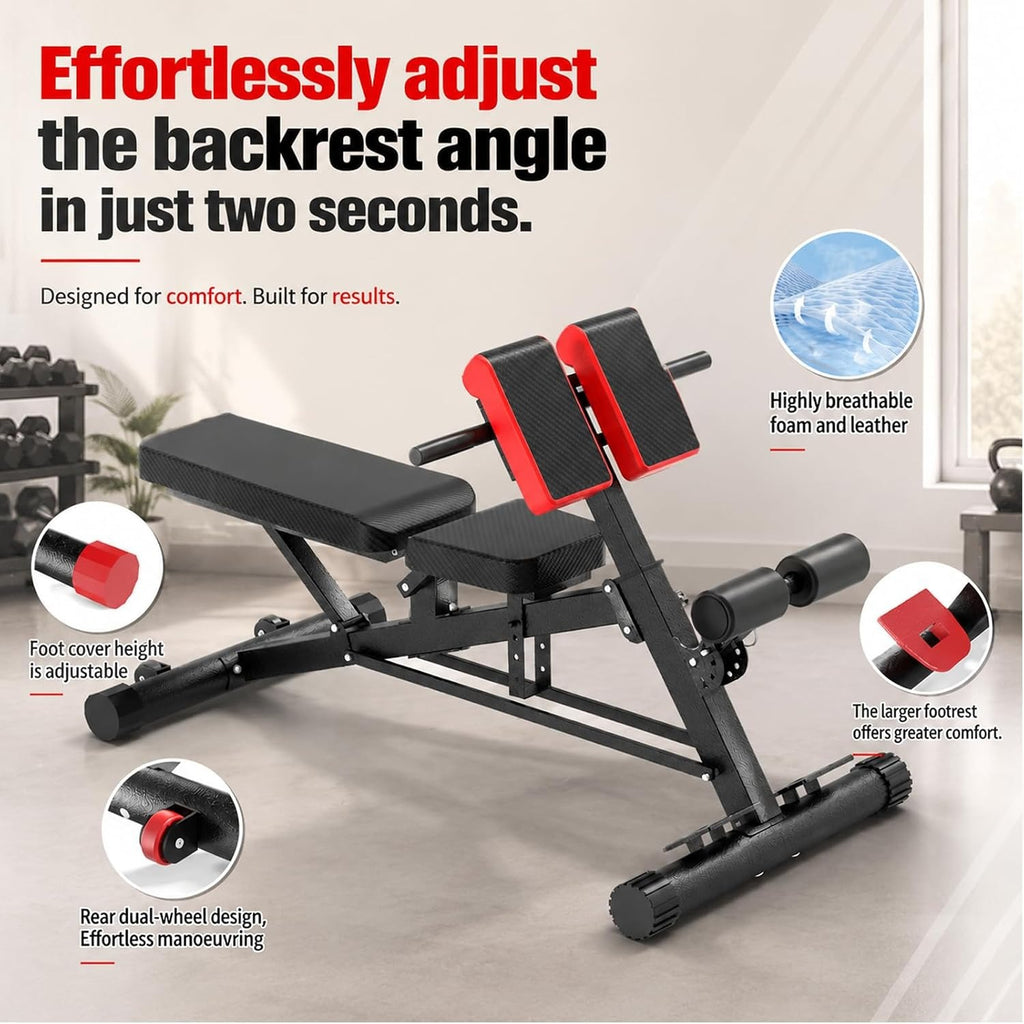 Adjustable Weight Bench with Roman Chair & Wheels