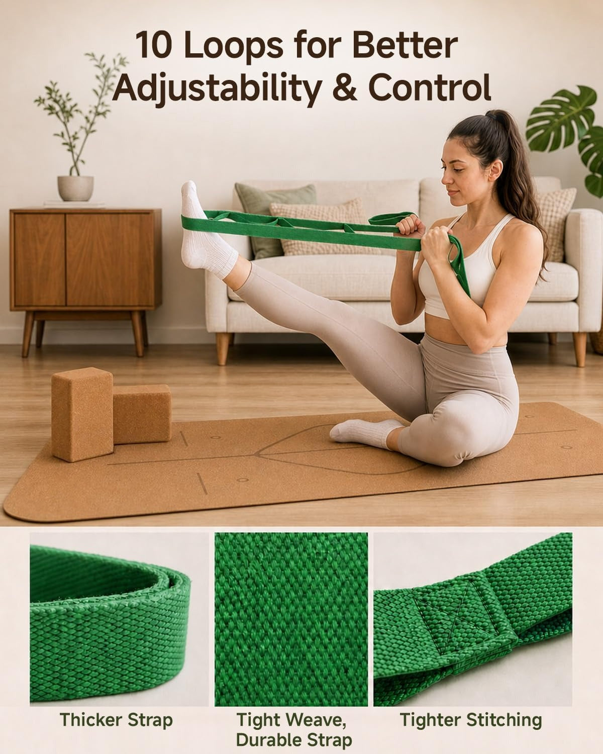 2‑Pack Cork Yoga Blocks Set with Strap & Storage Bag