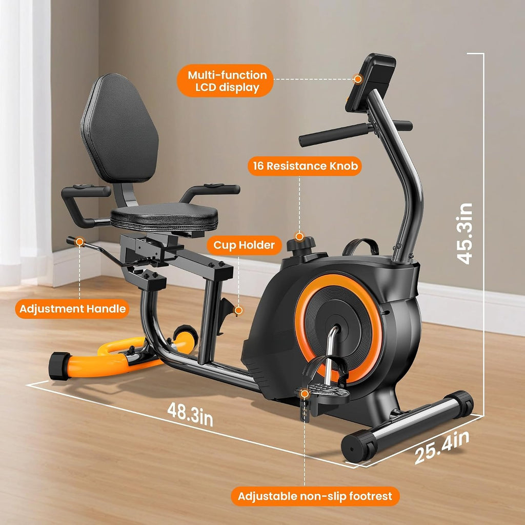 Quiet Magnetic Recumbent Bike with Pulse LCD Display