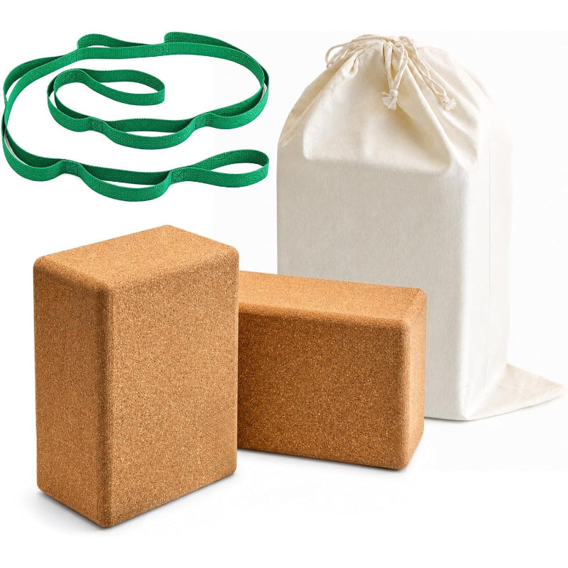2‑Pack Cork Yoga Blocks Set with Strap & Storage Bag